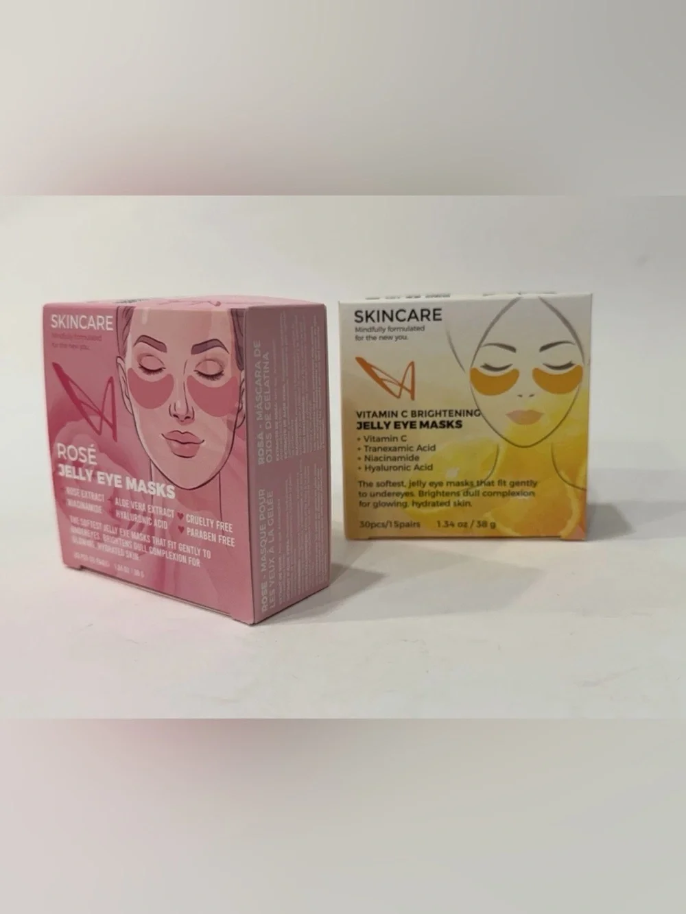Vitamin C & Rose Jelly Eye Mask Bundle 15 Pairs Each Hydrating Skincare Set of 2